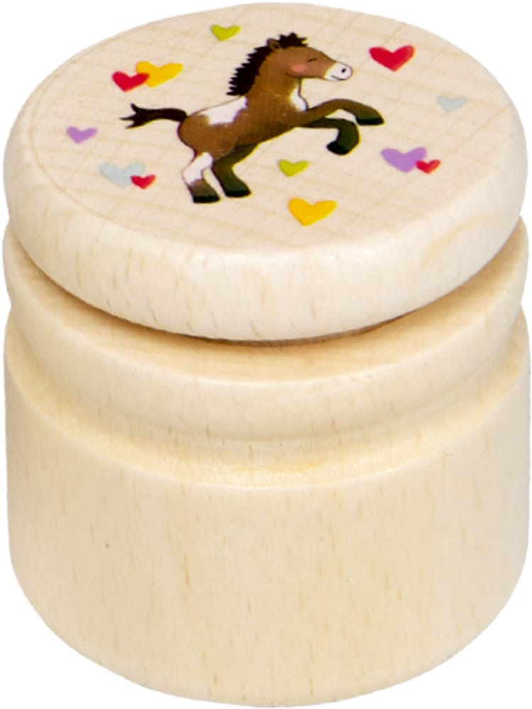Coppenrath Dekoration Pferd braun Spiegelburg „Mein kleiner Ponyhof“ Kleine Holzdose – Milchzahndose für Kinder, 3 Designs