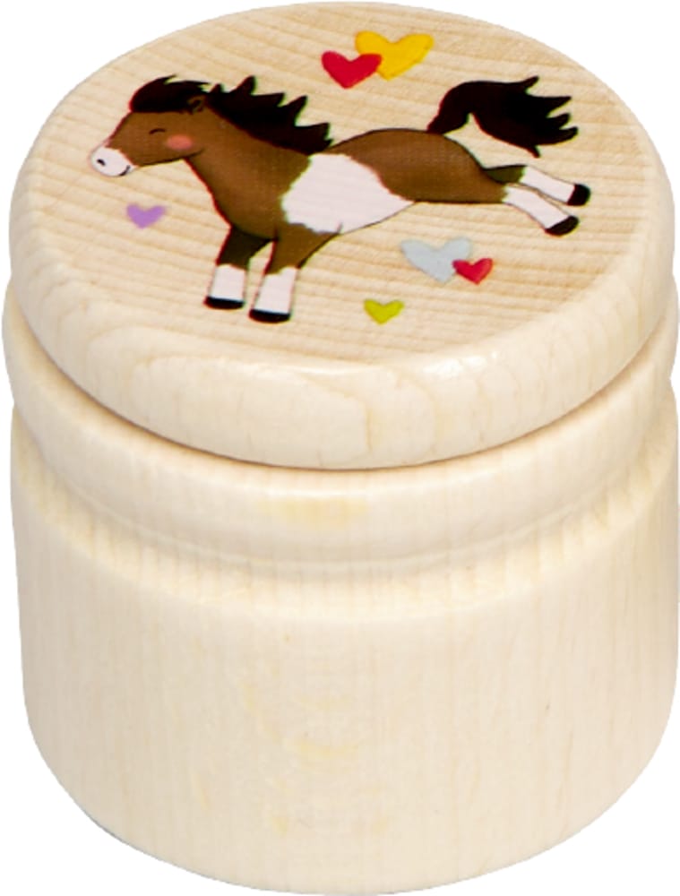 Coppenrath Dekoration Pferd braun/weiß Spiegelburg „Mein kleiner Ponyhof“ Kleine Holzdose – Milchzahndose für Kinder, 3 Designs