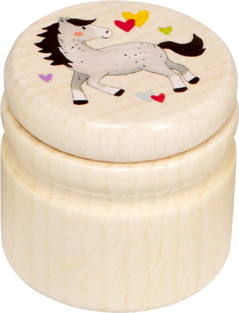 Coppenrath Dekoration Pferd weiß Spiegelburg „Mein kleiner Ponyhof“ Kleine Holzdose – Milchzahndose für Kinder, 3 Designs