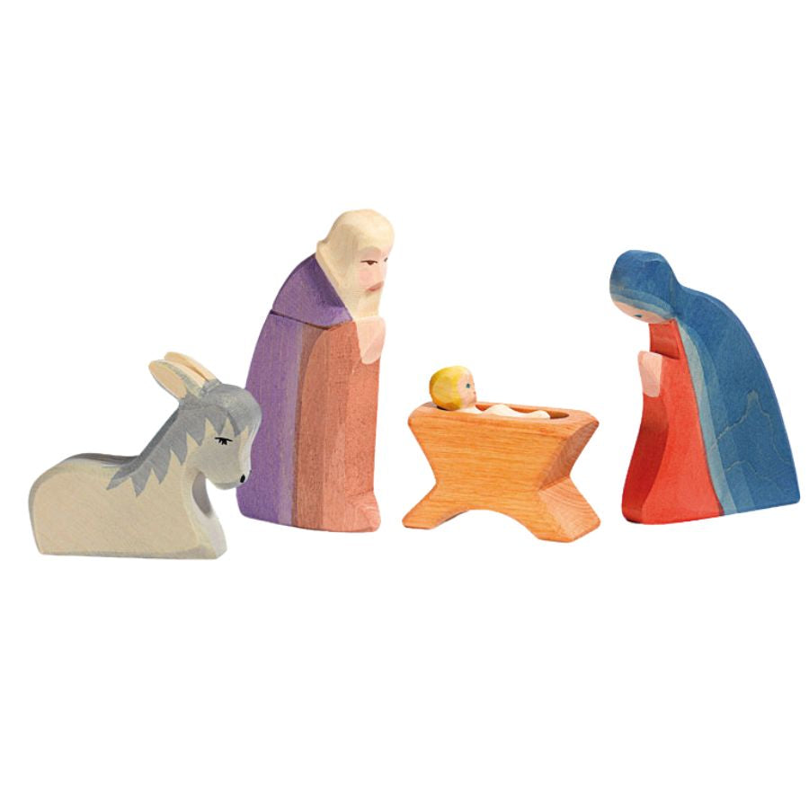 Ostheimer Heilige Familie I mit Esel, 5-teilig, handgefertigte Holzfiguren, ab 3 Jahren