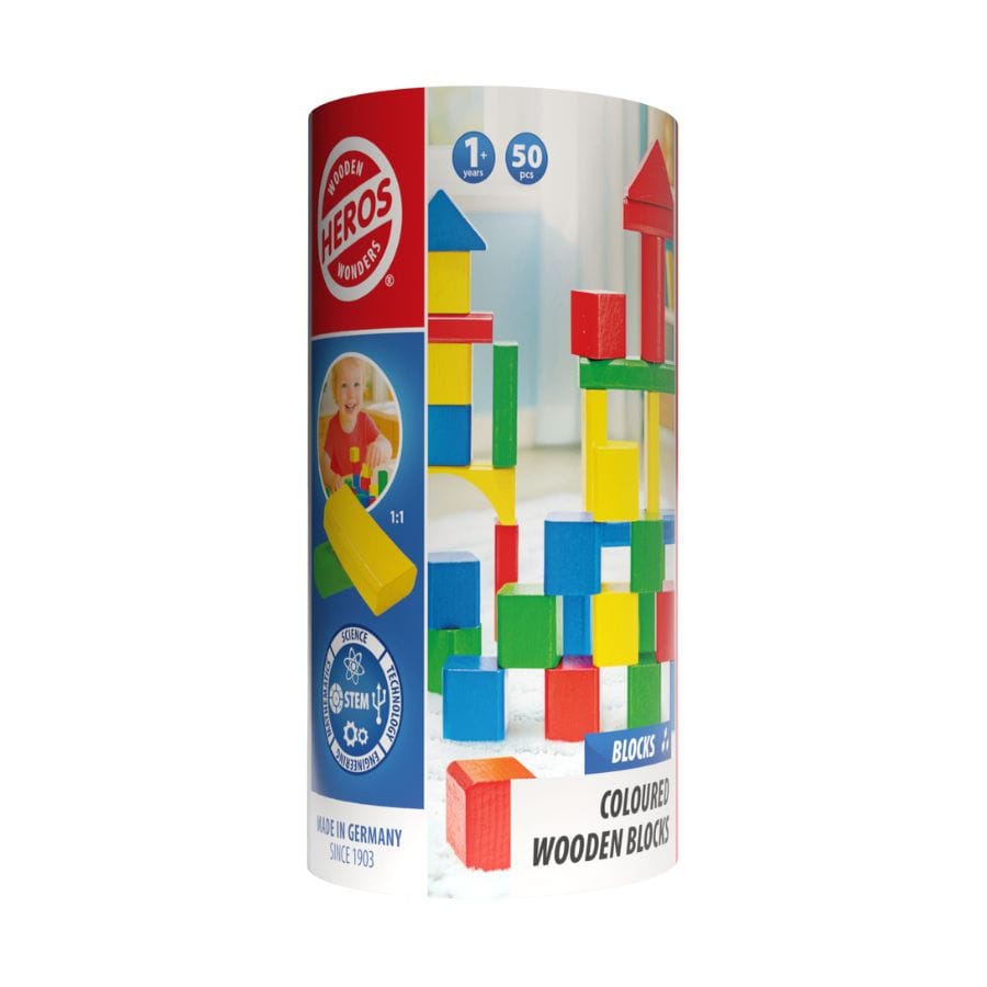 HEROS Holzbausteine HEROS Holzbausteine farbig – 50/100-teiliges Bausteine-Set Made in Germany, ab 1 Jahr