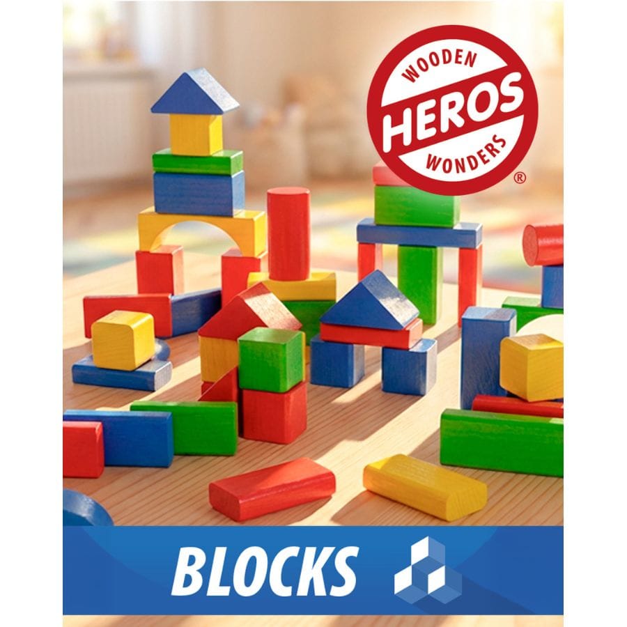 HEROS Holzbausteine HEROS Holzbausteine farbig – 50/100-teiliges Bausteine-Set Made in Germany, ab 1 Jahr