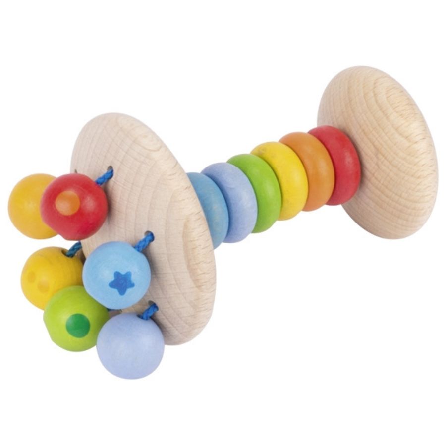 Goki Greifling Elastik-Stielrassel Regenbogen aus Holz