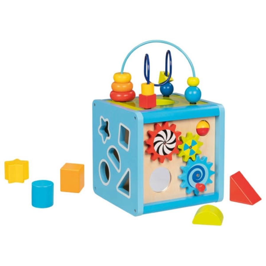 Goki Activity- und Motorikwürfel aus Holz – Spielspaß für kleine Entdecker, ab 1 Jahr