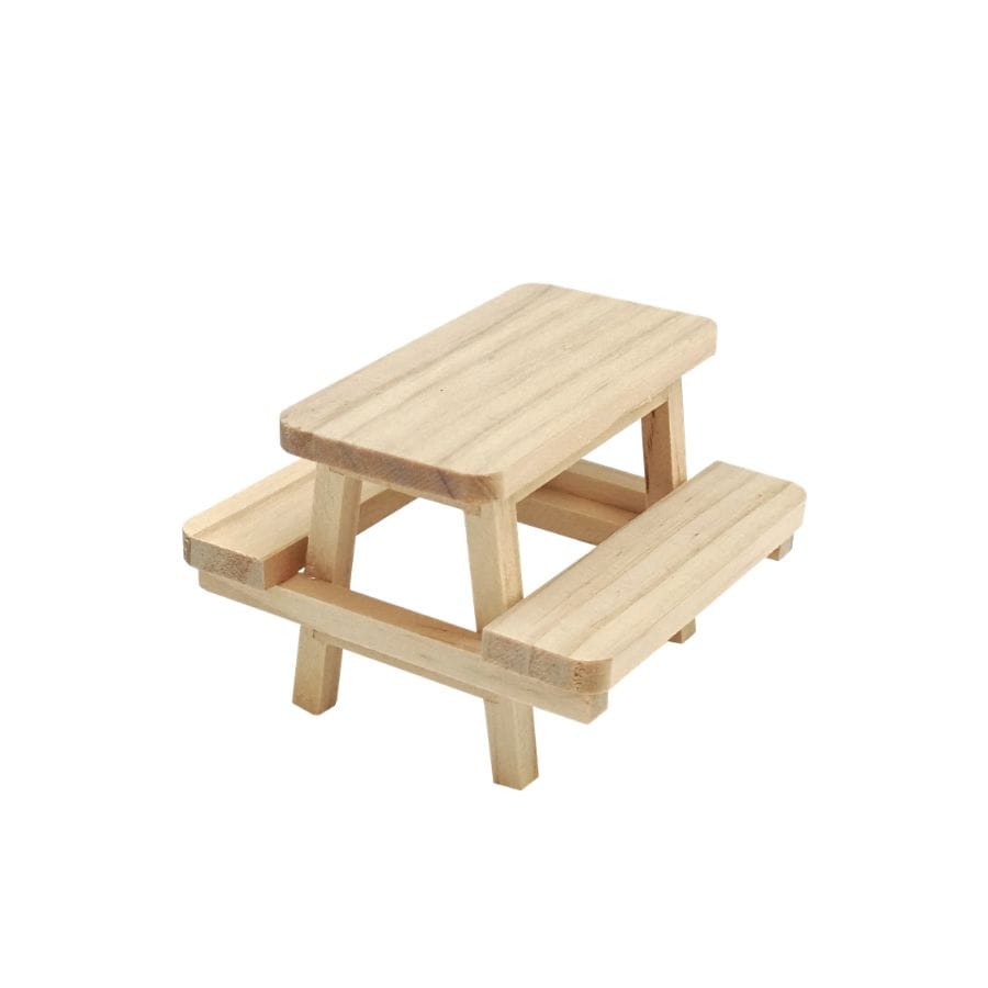 Tanner Dekoration Tanner Wichtel Picknickbank aus Naturholz – Miniatur Tisch mit Bänken für die Wichtelwelt