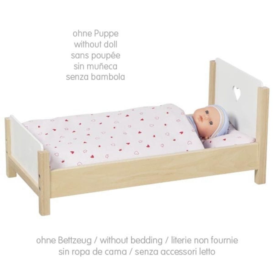Goki Puppen und Zubehör Goki Puppenbett Herzträume aus Massivholz, Holz-Puppenbett ab 3 Jahren, 56,7 cm