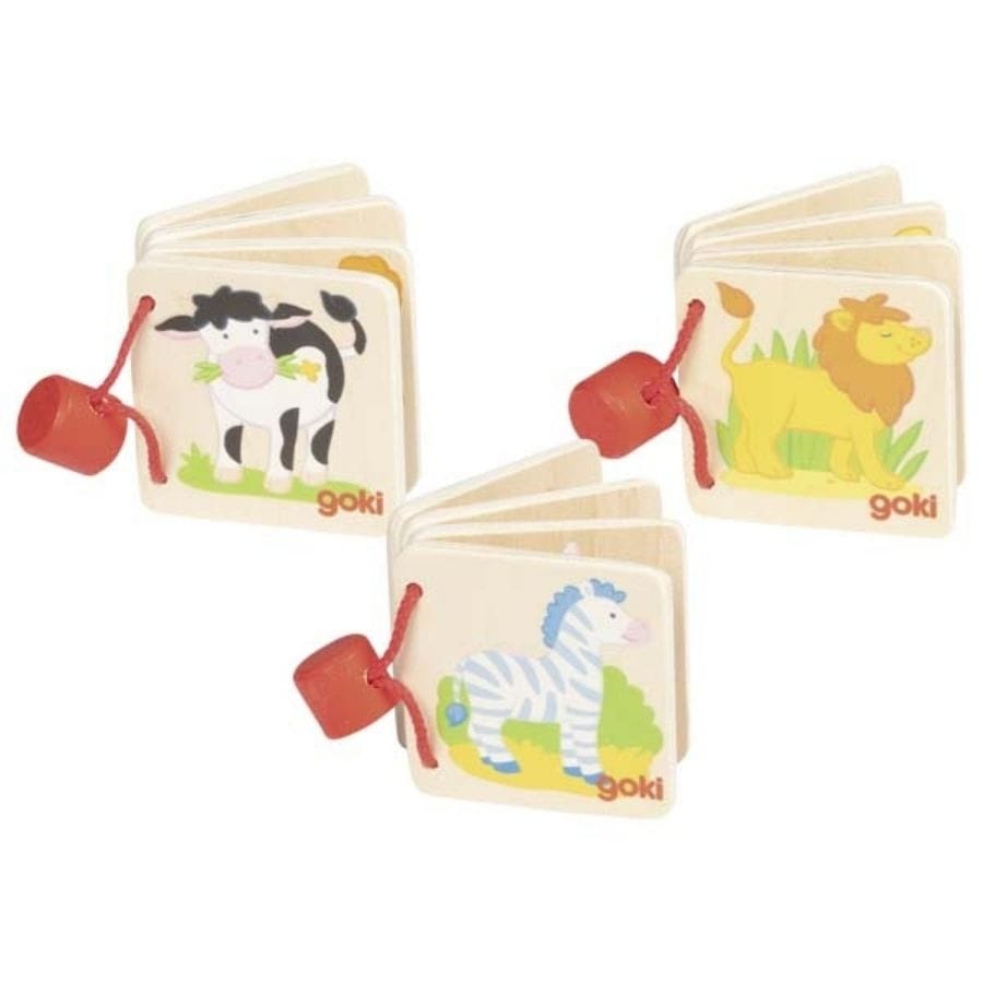 Goki Baby-Aktiv-Spielzeug Goki Holz-Bilderbuch Mini-Book – Kleines Kinderbuch aus Holz ab 1 Jahr
