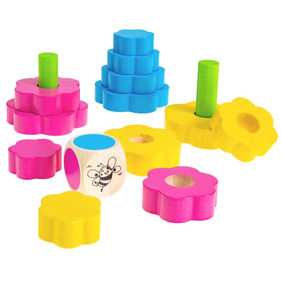 HEROS Geschicklichkeitsspiele Heros Busy Bee Stacking Garden – Farbiges Stapelspiel aus Holz für Kinder ab 2 Jahren