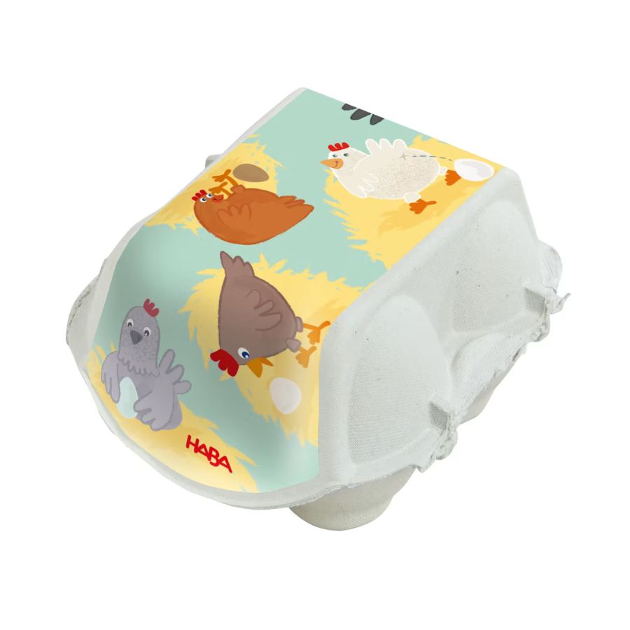 HABA Creative Play Eier aus Holz – 4 Holzeier im Eierkarton – Spielküche & Kaufladen