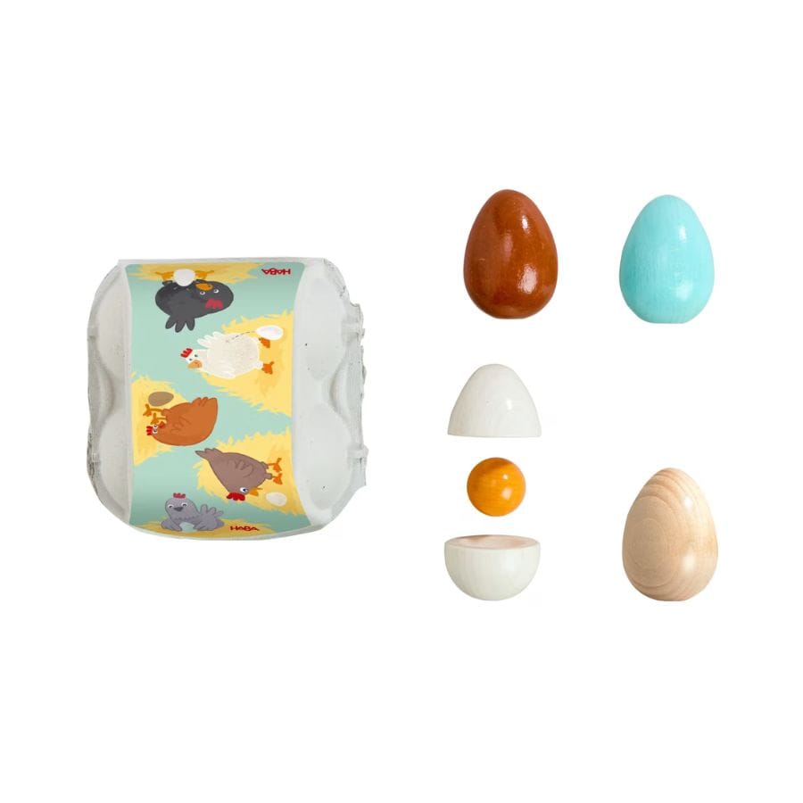 HABA Kaufladenzubehör HABA Creative Play Eier aus Holz – 4 Holzeier im Eierkarton – Spielküche & Kaufladen