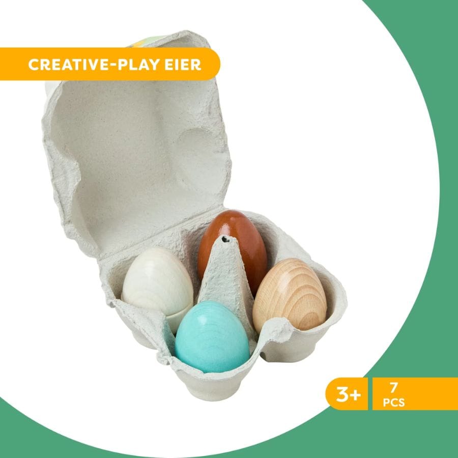 HABA Kaufladenzubehör HABA Creative Play Eier aus Holz – 4 Holzeier im Eierkarton – Spielküche & Kaufladen
