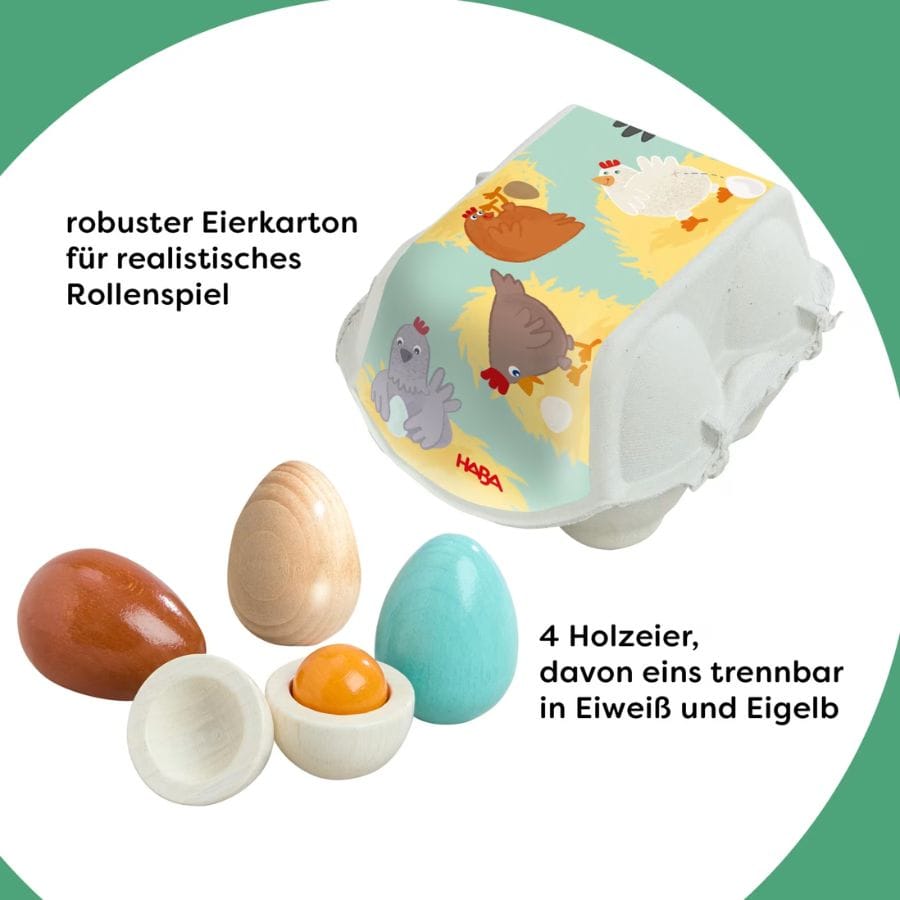 HABA Kaufladenzubehör HABA Creative Play Eier aus Holz – 4 Holzeier im Eierkarton – Spielküche & Kaufladen