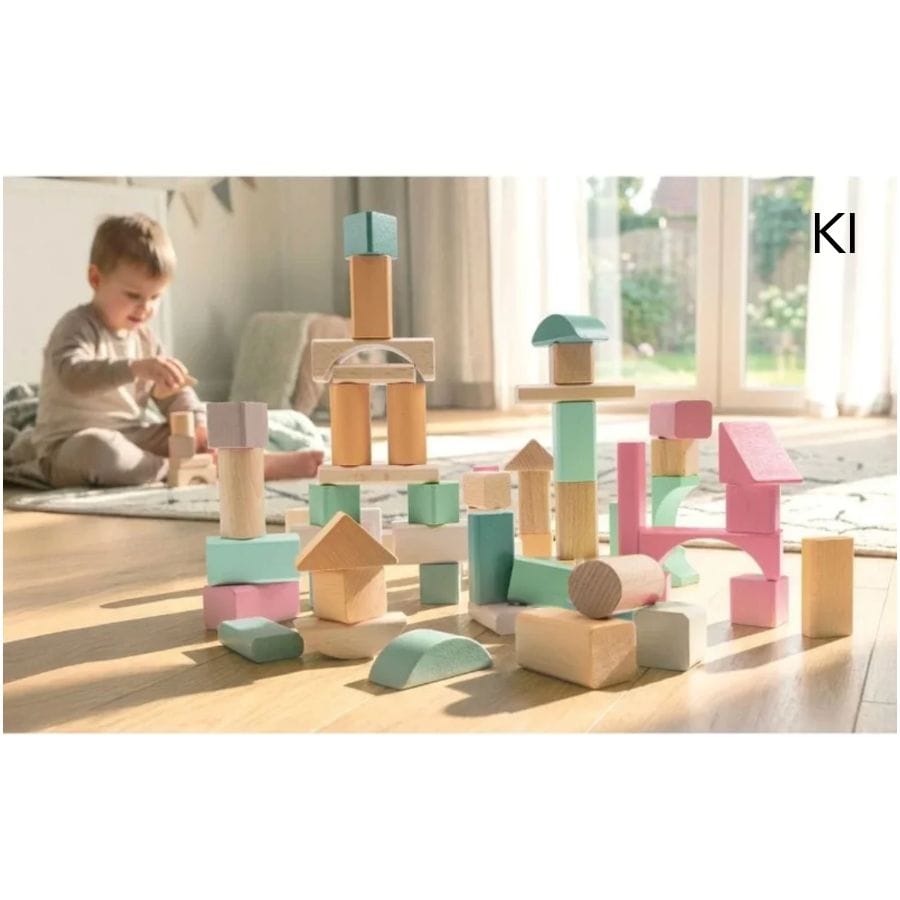 HEROS Holzbausteine HEROS Holzbausteine Soft Neutral Colours – 60-teilig ab 1 Jahr, Made in Germany