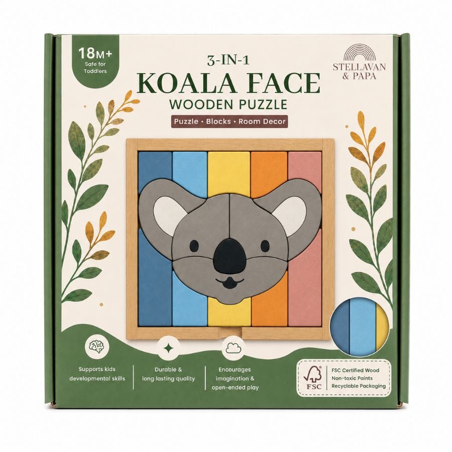Stellavan And Papa Puzzle Stellavan & Papa Puzzle Koala Kirra – 3-in-1 Holzpuzzle für Kinder ab 18 Monaten