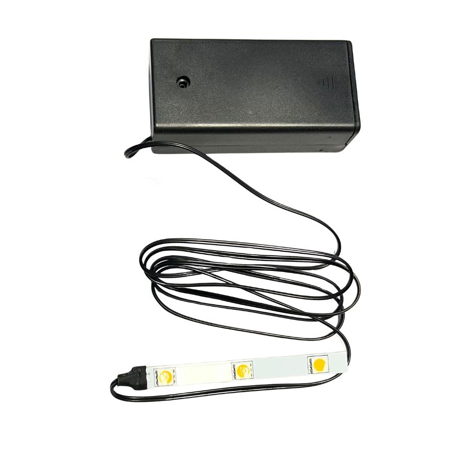 LED-Beleuchtungsstreifen schwarz mit Batteriebox – 3,5 V, Puppenhaus-Elektrik, Zuleitung 1 m
