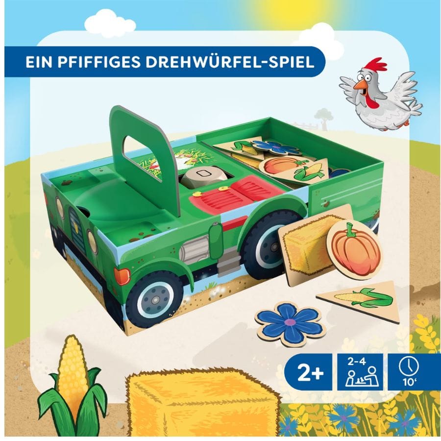 HABA Lennys Traktor als aufgebauter 3D-Traktor mit Ernte-Plättchen (Kürbis, Blume, Maiskolben, Strohballen), 2–4 Spieler ab 2 Jahren