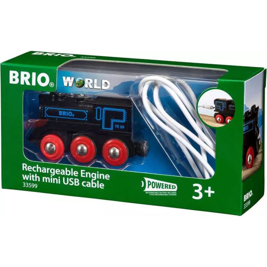 BRIO World Schwarze Akku-Lok mit Licht & USB-Ladekabel – ab 3 Jahren
