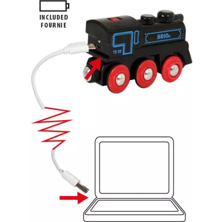 BRIO World Schwarze Akku-Lok mit Licht & USB-Ladekabel – ab 3 Jahren