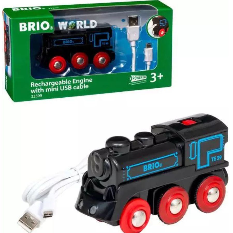 BRIO World Schwarze Akku-Lok mit Licht & USB-Ladekabel – ab 3 Jahren