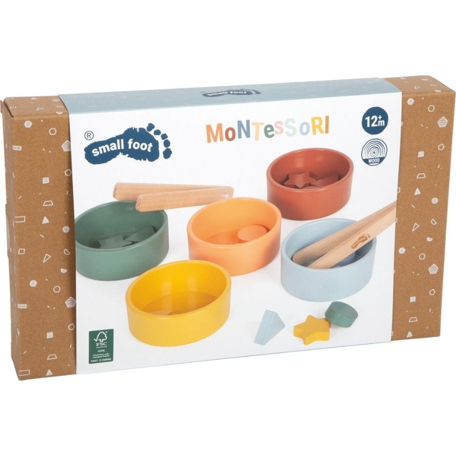 Legler Sortier-, Stapel- & Steckspielzeug small foot Montessori Sortierspiel mit Zange aus Holz – Farben & Formen lernen, ab 12 Monate