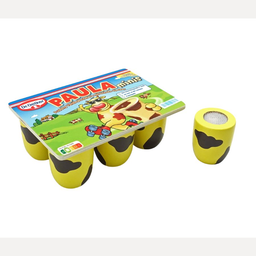 Dr. Oetker Paula Minis aus Holz – 6 Puddingbecher – Tanner Kaufladen Zubehör ab 2 Jahren