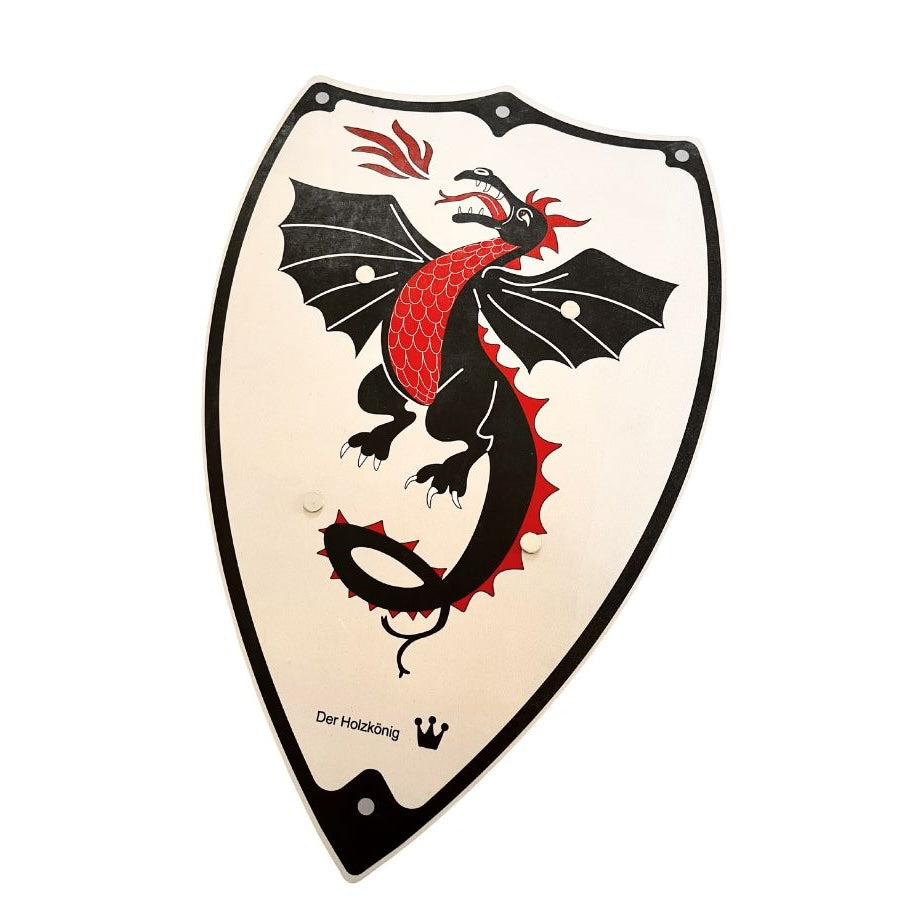 Holzkönig Ritterschild Natur mit schwarzem Drachen 49x32 cm