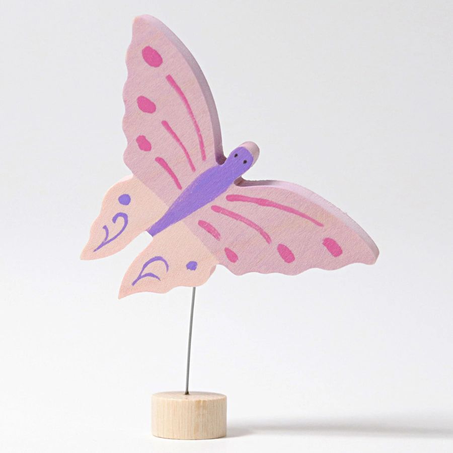 Grimms Steckfigur Rosa Schmetterling – Handbemalte Holz Dekofigur für Geburtstagsring