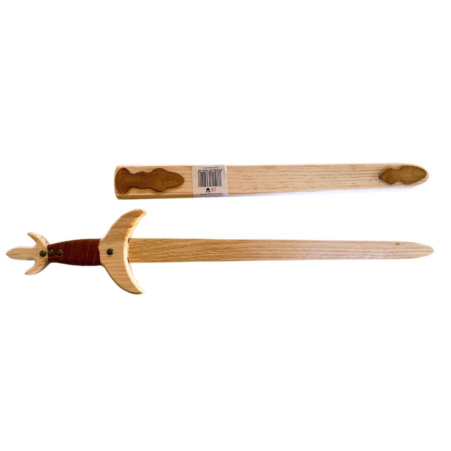 Holzkönig Ritters Schwert aus Vollholz mit Hülle & Gürtelhalter 63 cm