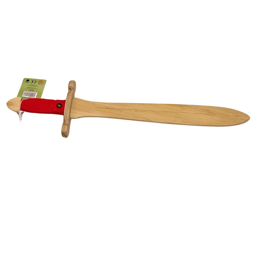 Holzkönig Holzschwert 49 cm – Buchenholz mit rotem oder schwarzem Ledergriff
