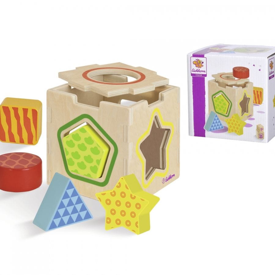 Eichhorn Sortier-, Stapel- & Steckspielzeug Eichhorn Color Steckbox – Steckwürfel aus Holz mit 5 Formbausteinen – Motorikspiel ab 1 Jahr