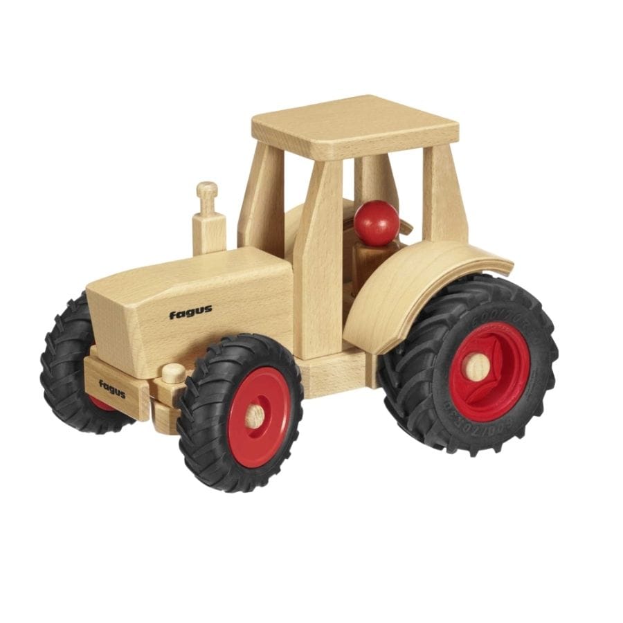 Fagus Holzfahrzeug Fagus Traktor XXL All-Road mit 2 Püppchen & Lenkfunktion – 25 cm | Holzspielzeug - ab 24 Monate