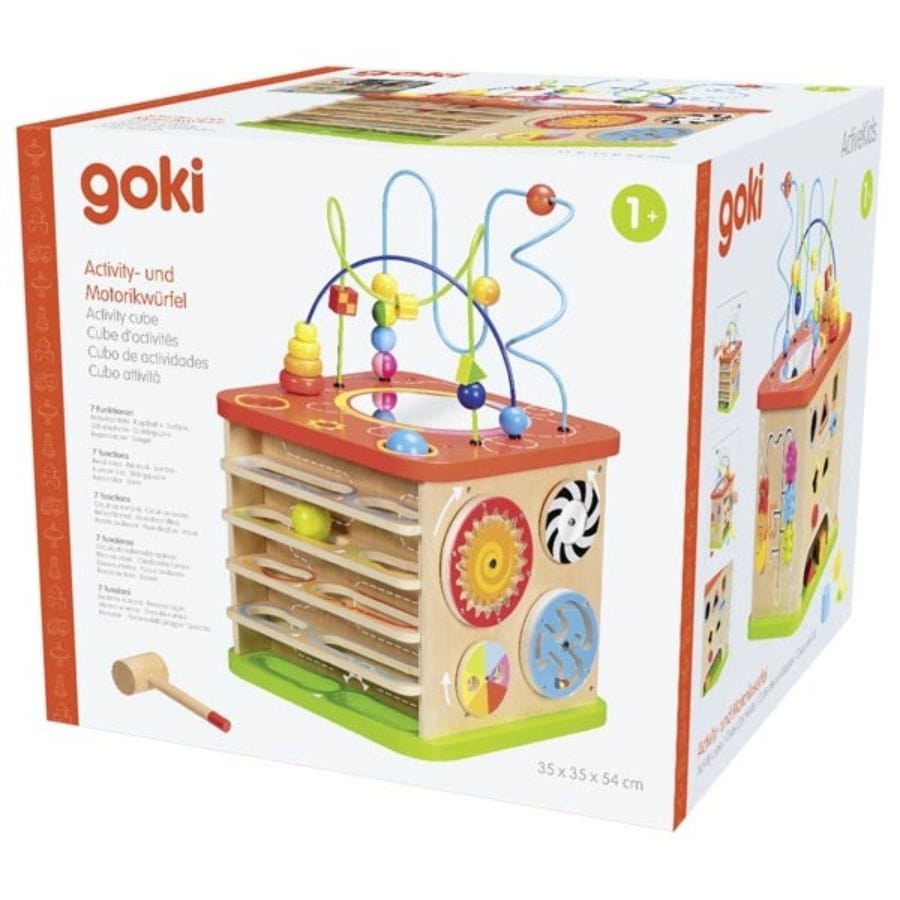 Goki Lernspielzeug Activity- und Motorikwürfel ActiveKids aus Holz – XXL Motorikspiel ab 1 Jahr