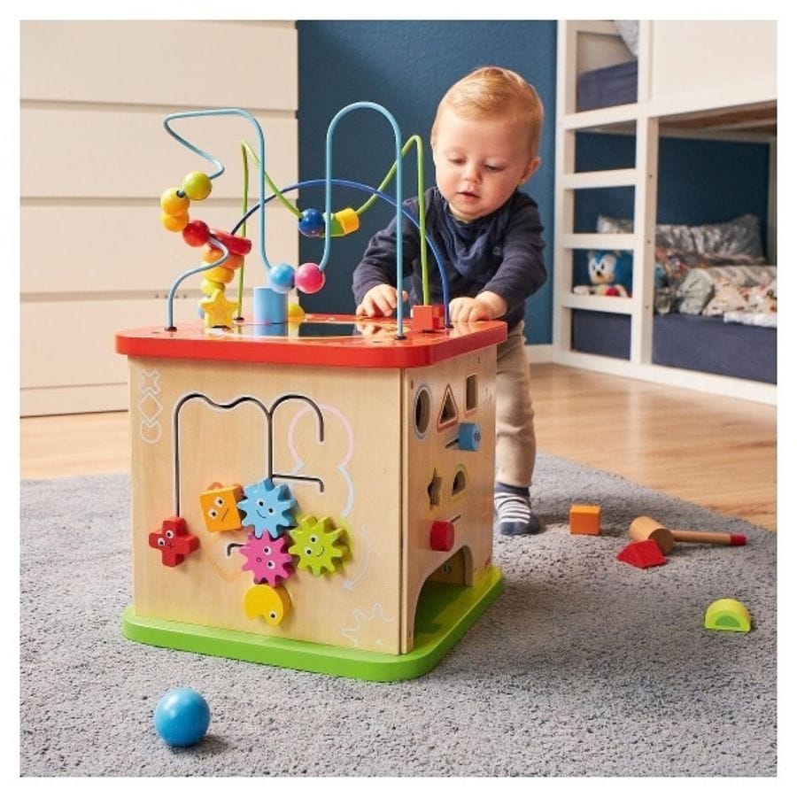 Goki Lernspielzeug Activity- und Motorikwürfel ActiveKids aus Holz – XXL Motorikspiel ab 1 Jahr