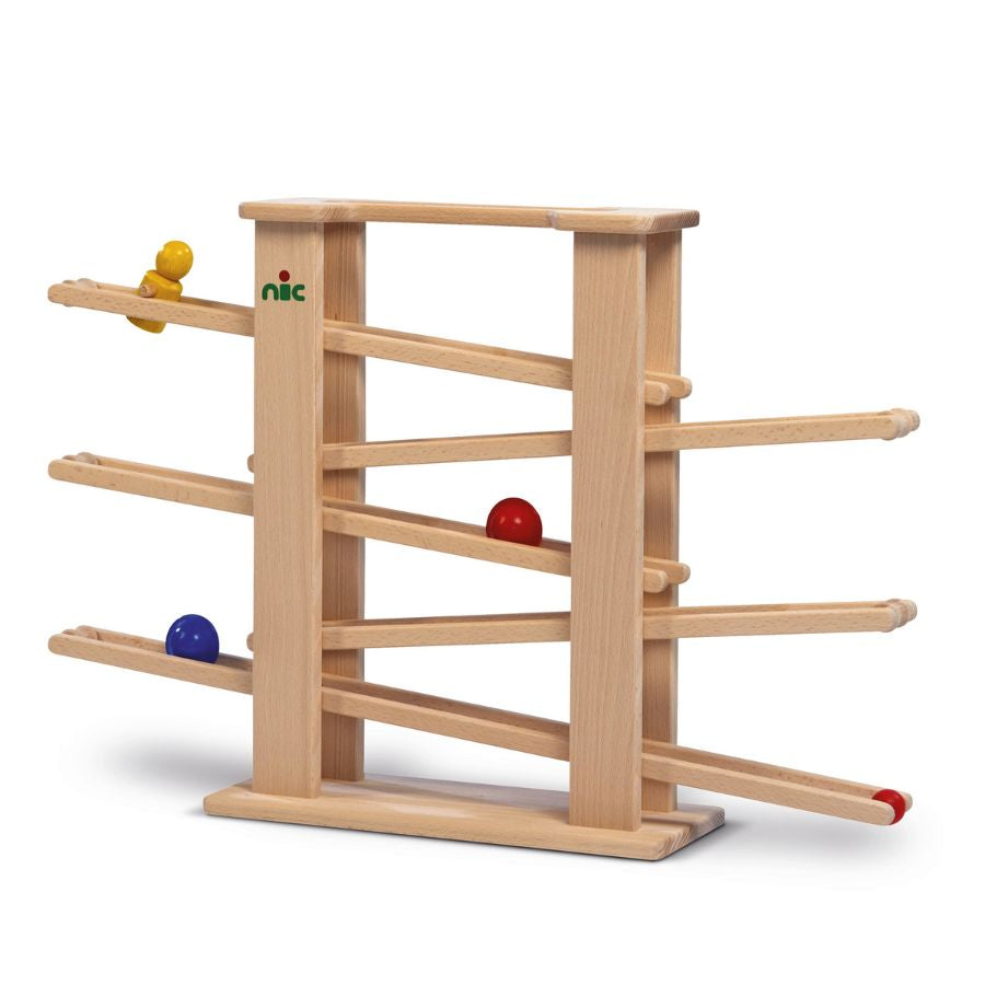 nic Multibahn – stabile Holz-Kugelbahn aus Buchenholz mit 3 Laufteilen (45 cm)