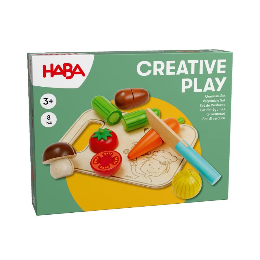 Haba Holz Gemüse-Set mit Schneidebrett & Messer – Creative Play Spielküche, ab 3 Jahre