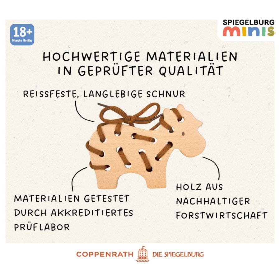 Spiegelburg Fädelspiel minis Holz-Fädelspiel Bauernhof – Pferd, Kuh, Schwein oder Schaf, ab 18 Monaten