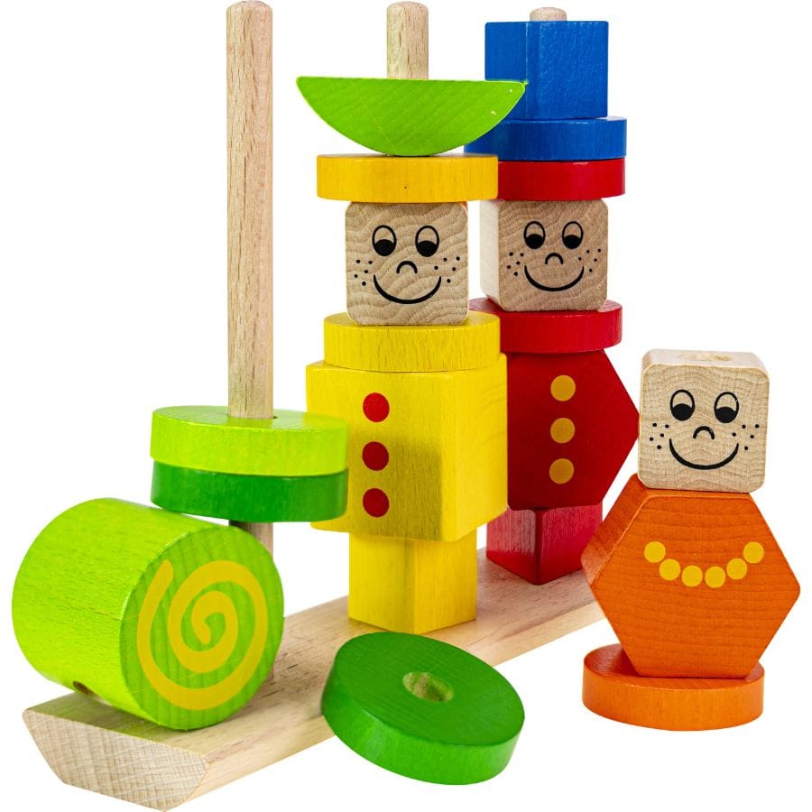 HEROS Sortier-, Stapel- & Steckspielzeug Heros Play and Learn Stapelpuzzle Figuren – 21-teiliges Steckspiel aus Holz ab 1 Jahr