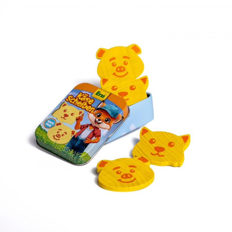 Erzi Käsescheiben in der Dose aus Holz – Kaufladen & Kinderküche, ab 3 Jahre