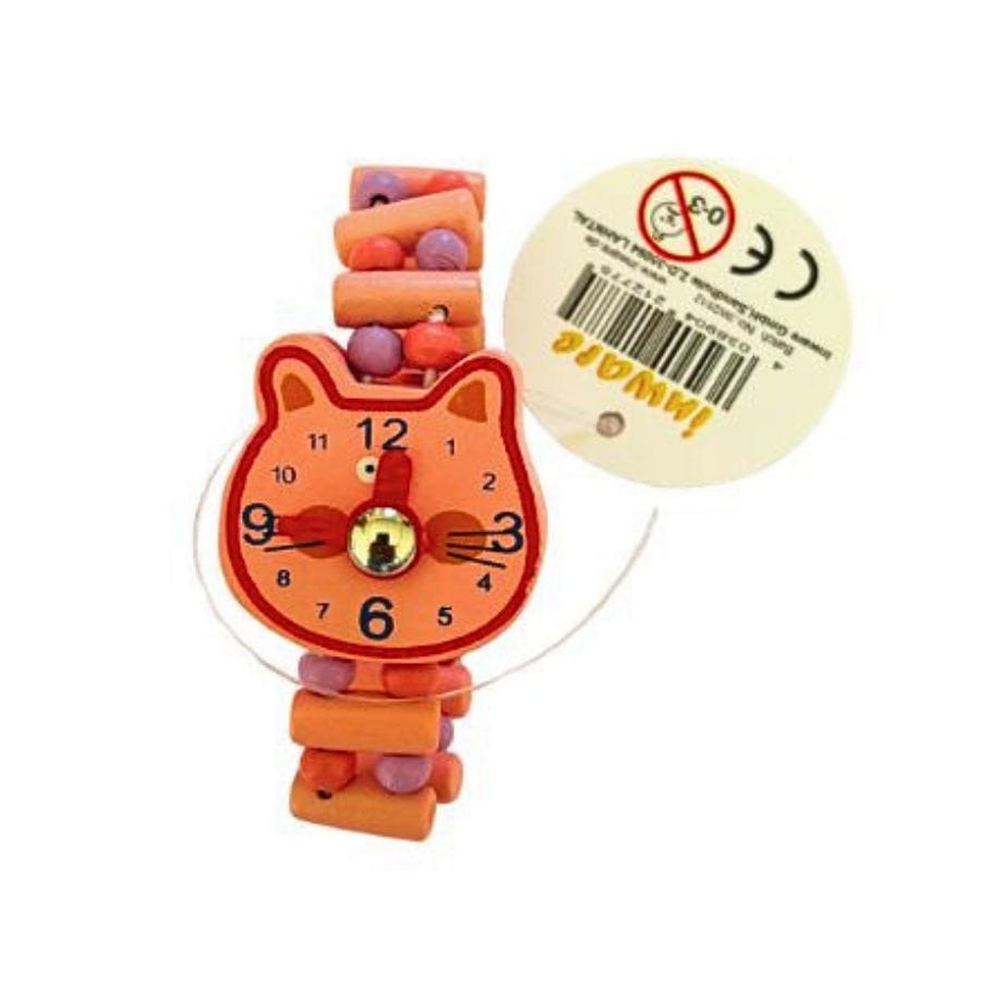 Bartl Kinderschmuck Katze rosa Bartl Holzarmbanduhr Tier – Lernuhr für Kinder ab 3 Jahren
