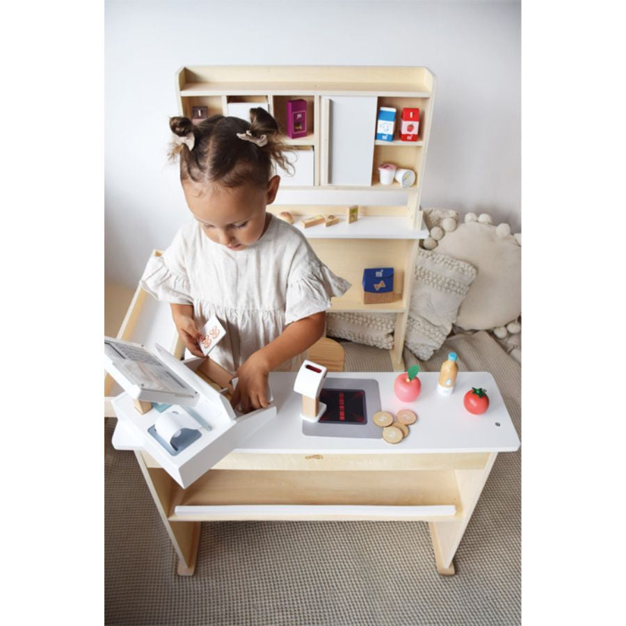 small foot Kaufladen – stabiler Holz-Verkaufsstand im modernen Design