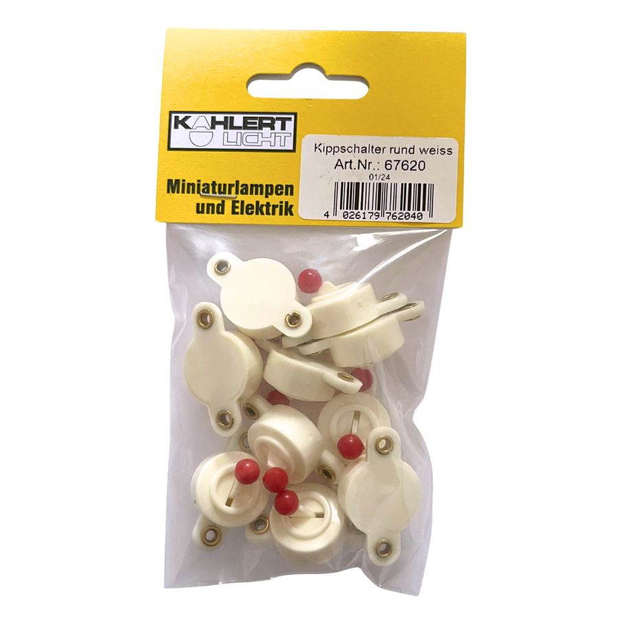 Kippschalter rund weiß (10 Stück) – Puppenhaus Elektrik 3,5 V, von Kahlert, ab 3 Jahre