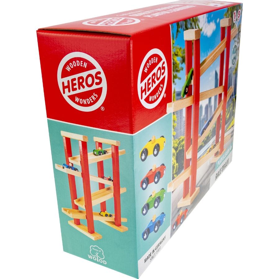 HEROS Kugelbahn Heros Play and Learn Rennstrecke – Zickzack-Autorennbahn aus Holz ab 1 Jahr