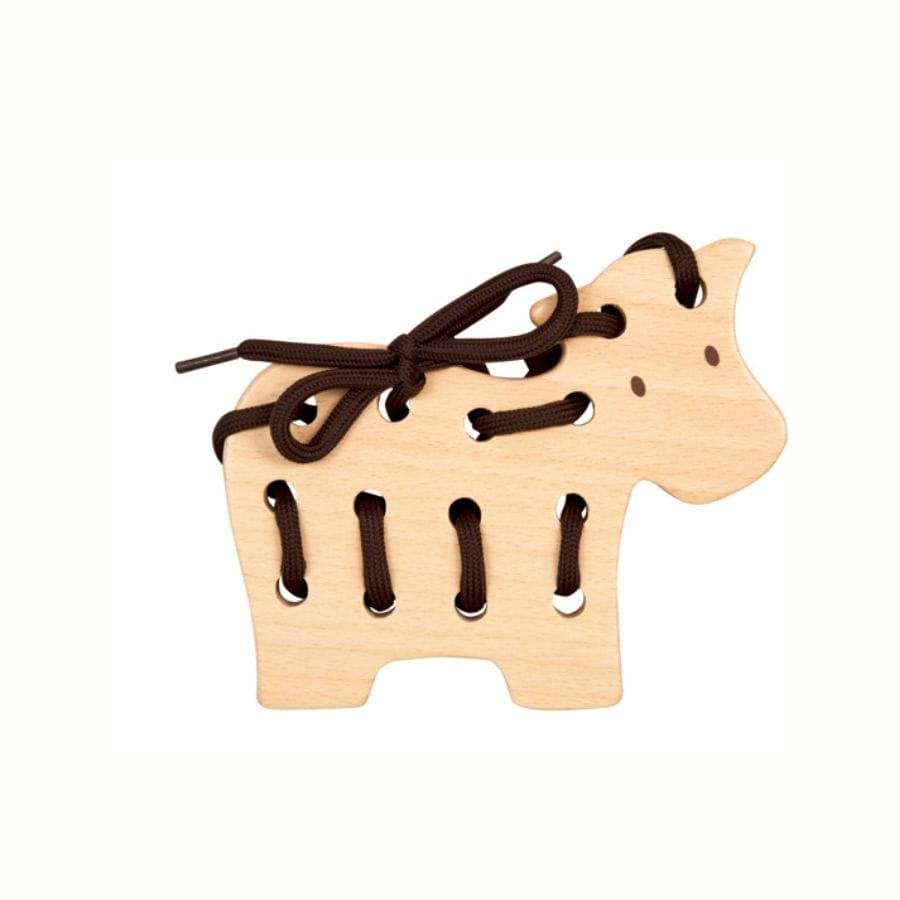 Spiegelburg Fädelspiel Kuh minis Holz-Fädelspiel Bauernhof – Pferd, Kuh, Schwein oder Schaf, ab 18 Monaten