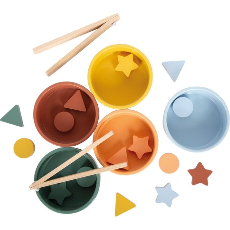 Legler Sortier-, Stapel- & Steckspielzeug small foot Montessori Sortierspiel mit Zange aus Holz – Farben & Formen lernen, ab 12 Monate