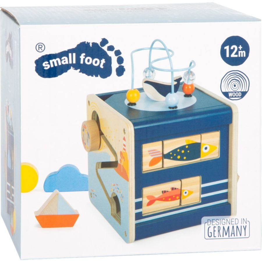Legler Baby-Aktiv-Spielzeug small foot Motorikwürfel „Großer Ozean“ aus Holz – 5-in-1 Lernspielzeug ab 12 Monaten | Made in Germany