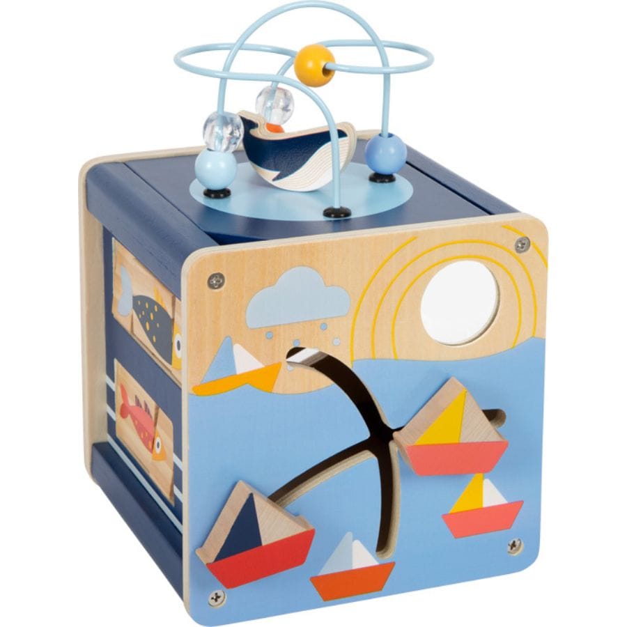 Legler Baby-Aktiv-Spielzeug small foot Motorikwürfel „Großer Ozean“ aus Holz – 5-in-1 Lernspielzeug ab 12 Monaten | Made in Germany