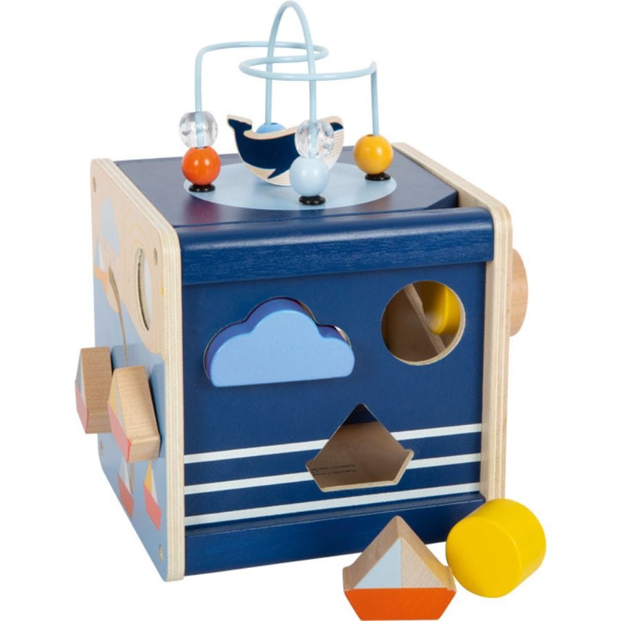 Legler Baby-Aktiv-Spielzeug small foot Motorikwürfel „Großer Ozean“ aus Holz – 5-in-1 Lernspielzeug ab 12 Monaten | Made in Germany