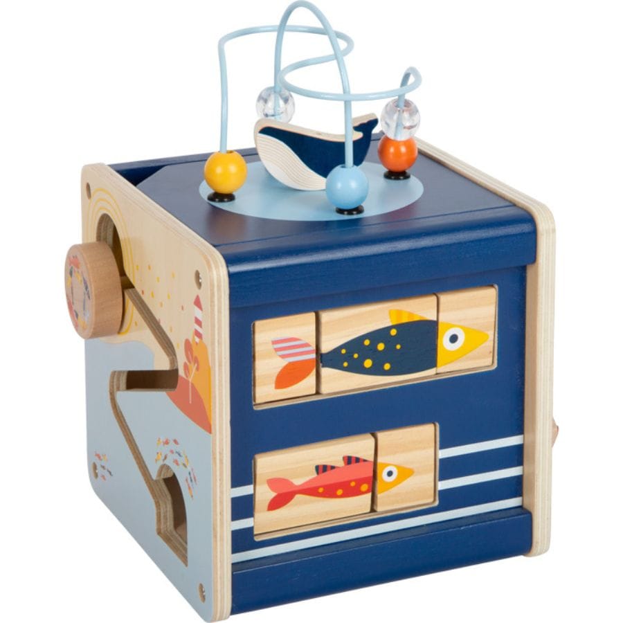 Legler Baby-Aktiv-Spielzeug small foot Motorikwürfel „Großer Ozean“ aus Holz – 5-in-1 Lernspielzeug ab 12 Monaten | Made in Germany