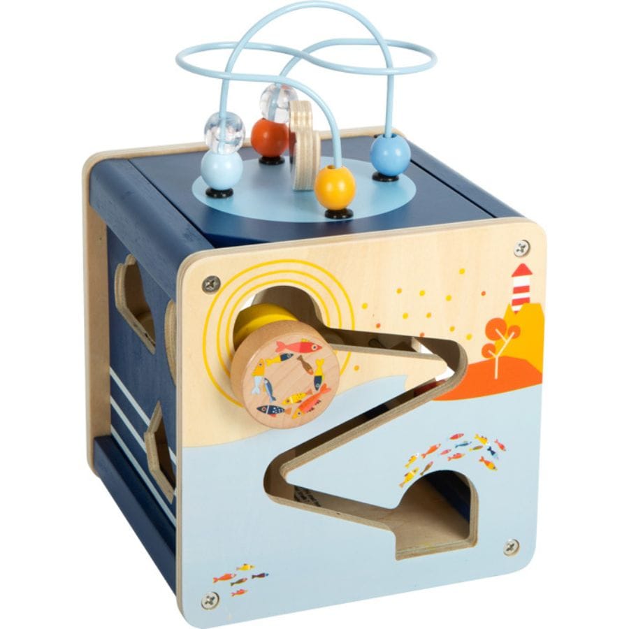 Legler Baby-Aktiv-Spielzeug small foot Motorikwürfel „Großer Ozean“ aus Holz – 5-in-1 Lernspielzeug ab 12 Monaten | Made in Germany