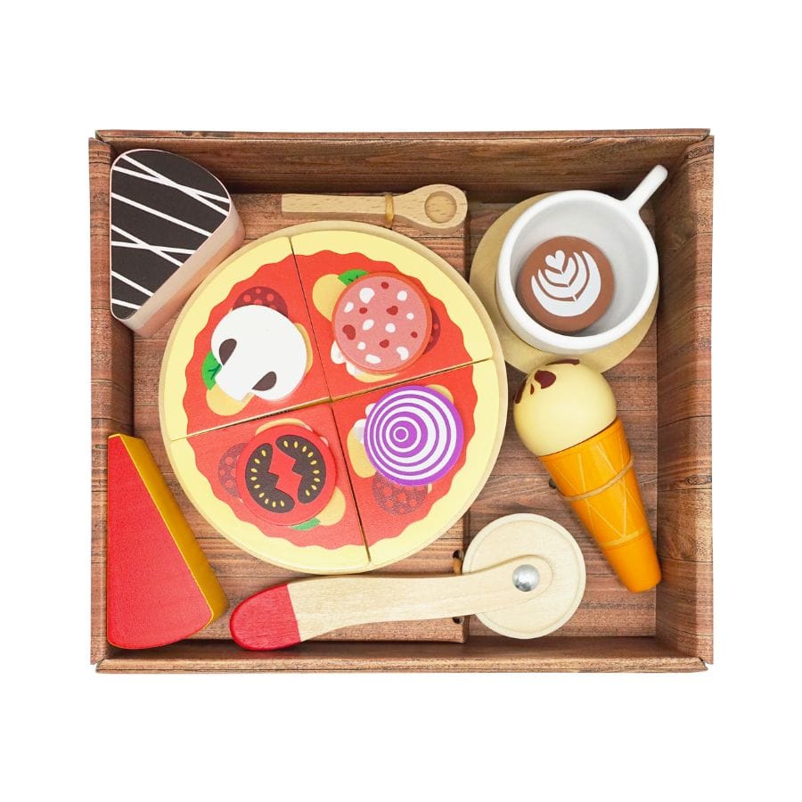 Tanner Kaufladenzubehör Großes Italienset aus Holz – 18-teiliges Set für Kinderküche & Kaufladen